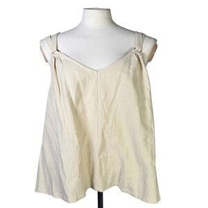 NWT LOST WANDER On Holiday Top 2X Cream Linen Blend V Neck D Ring Strap
